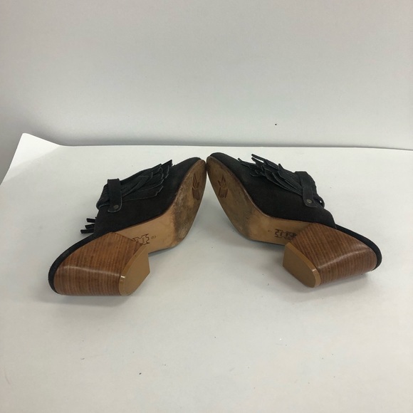 FORTRESS ON INCA HAND MADE JUANITA LEATHER FRINGE heeled Miley with clog shape - Picture 7 of 9